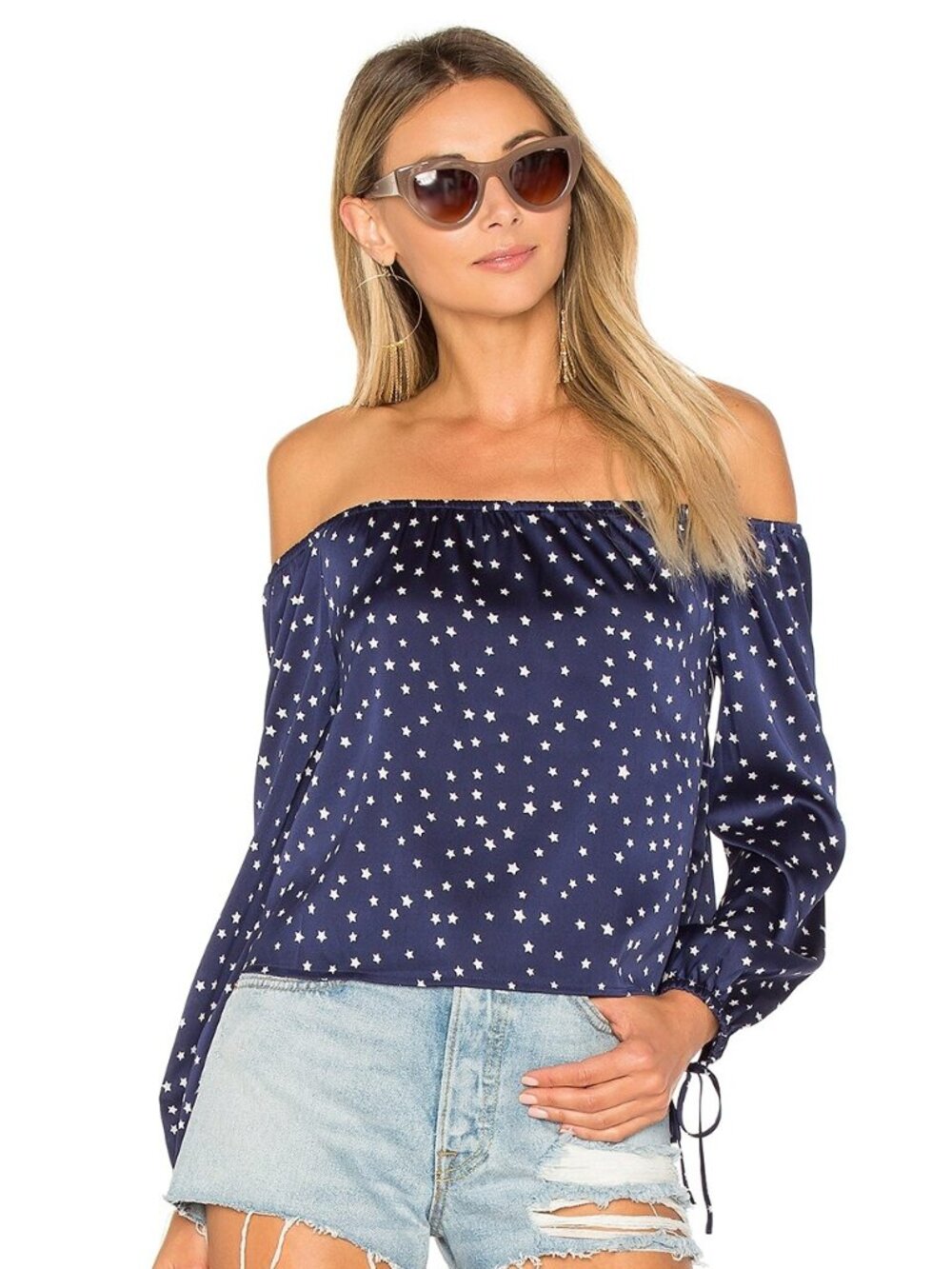 By the Way Lala Off Shoulder Blouse in Navy Star size Small